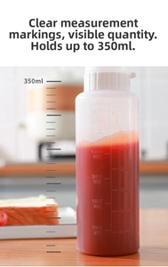Detailed scale of 350ml plastic squeeze bottle showing measurements in ml and oz