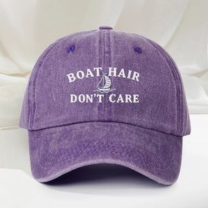 Casquette violette en coton délavé avec broderie Boat Hair Don't Care et motif voilier