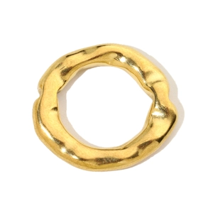 Detailed view of a gold wavy textured metal ring with modern lava-inspired minimalist design
