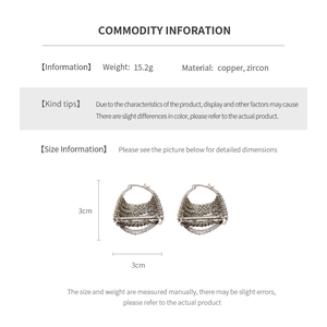 Detailed view of silver chain tassel earrings with zircon measurements 3cm by 3cm