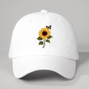 White sunflower and butterfly baseball cap for casual outdoor sun protection for men and women