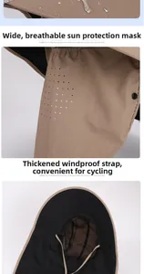 Close-up of waterproof sun hat fabric with breathable mesh and adjustable chin strap