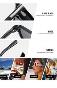 Macro details of TR90 glasses showing nose pads, durable hinges and stylish temple tips