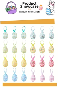 Detailed set of 24 Easter eggs with plaid and floral patterns for hanging decorations