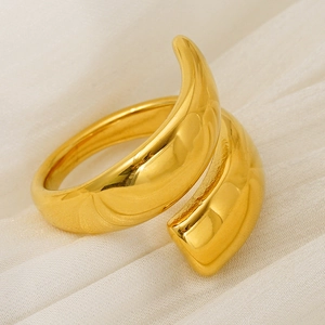 Minimalist gold stainless steel ring featuring a thick cross wrap geometric open design