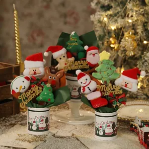 Christmas Plush Doll Bouquet Ornaments Santa Snowman Bear Deer Gingerbread Man Fabric Desktop Decoration Holiday Gift