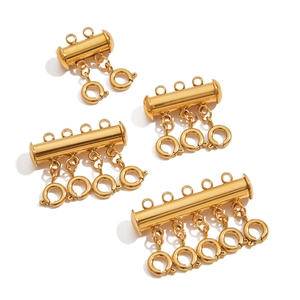 18k gold plated stainless steel layered necklace magnetic clasps set in 2-5 rows