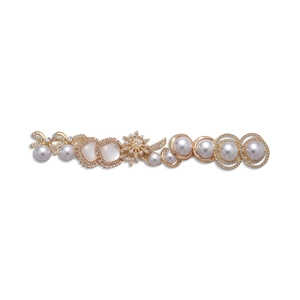 Twelve-piece set of vintage geometric earrings with faux pearls and rhinestones on gold base