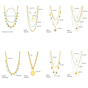 Multiple layered gold stainless steel necklaces with bohemian pendants and dimensions
