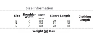 Guide des tailles pour manteau décontracté en laine avec mesures du buste et des manches