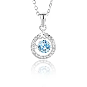 925 Sterling Silver Necklace With Dancing Round Zirconia And Star Pendant Minimalist Clavicle Chain For Women