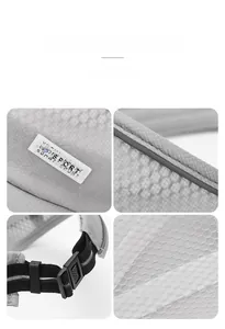 Detailed views of grey ripstop fabric, adjustable strap, and SPORT logo on sun visor