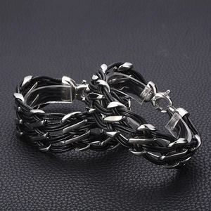 Braided Leather Bracelet Stainless Steel Cowhide Multi Layer Punk Vintage Jewelry For Men Fashion Accessory