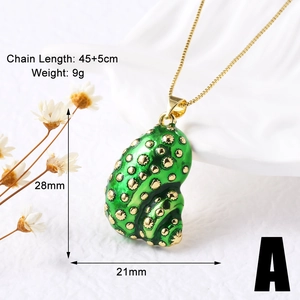 Detail view of 28x21mm green enamel shell pendant necklace with 18k gold plating