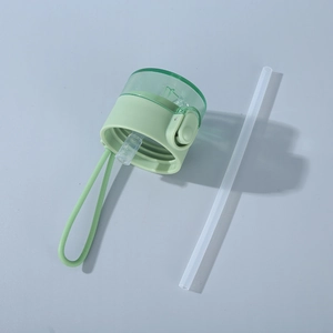 Mint green 304 stainless steel pocket cup with straw and portable carrying strap