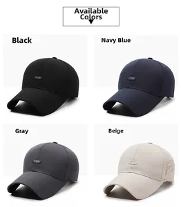 Detail view of sport baseball caps in four colors featuring breathable mesh and side vents