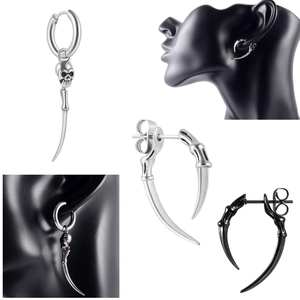 Stainless Steel Skull Sickle Claw Earrings Punk Gothic Hip Hop Jewelry For Men And Women Unisex Ear Studs