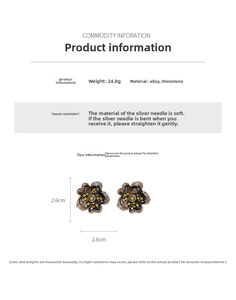 Detailed size specifications for vintage flower stud earrings with colorful crystals