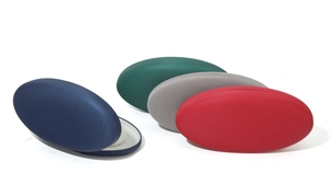Oval velvet jewelry boxes for necklaces and earrings in blue, green, grey, and red