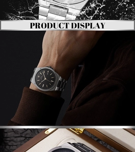 Waterproof business watch with stainless steel band and gold hands detail
