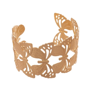Exquisite gold hollow butterfly cuff bracelet with polished metallic finish for women