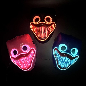 LED Glowing Horror Mask Plastic Cyberpunk Cold Light Neon Cosplay Props Halloween Party Costume Accessories Kids Adults