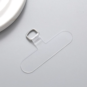 Transparent TPU phone lanyard patch with silver metal D-ring for secure wrist straps