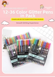 Macro shot of 1.0mm glitter pen tips and vibrant ink colors for detailed drawing