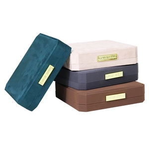 Premium octagonal velvet jewelry set boxes in various colors with gold fashion metal tags