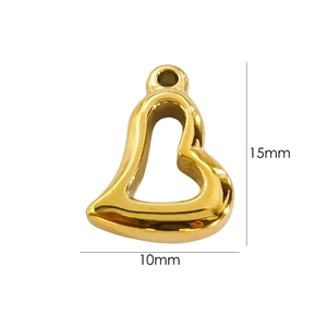 Detailed view of gold heart pendant with 10mm width and 15mm height measurements