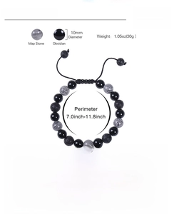 Detailansicht von 10mm Landkartenstein-Armband mit verstellbarer geflochtener Kordel