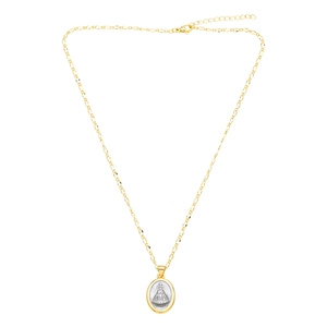 Religious 18k gold plated two-tone Virgin Mary pendant necklace with Figaro chain