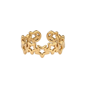 Minimalist gold plated open ring with hollow five-point star pattern design for women