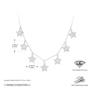 Detail view of S925 sterling silver star pendant with 5A zircon and size measurements