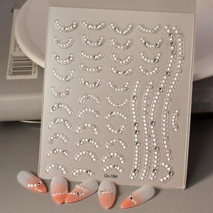 Adesivi Unghie 5D Rilievo Perla Artificial Strass Design Linea Minimalista Impermeabile Autoadesivi Decalcomanie Manicure Per Donne