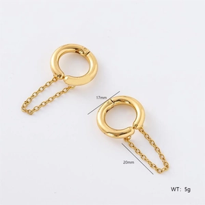 Detail view of gold chain earrings with 17mm hoop and 20mm tassel length specifications
