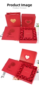 Detailed view of red 16-rose heart gift box with Everlasting Love bag and jewelry slot