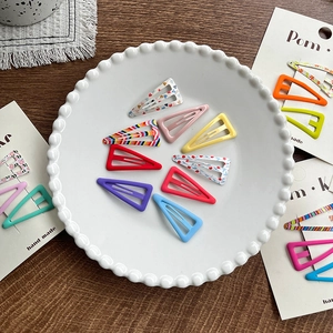 Colorful triangle metal snap hair clips set with cute patterns for kids and girls