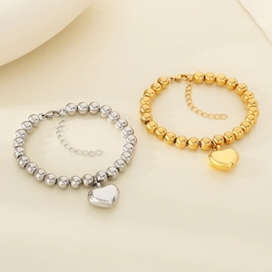 Heart Pendant Bead Chain Bracelet Stainless Steel 18K Gold Plated Minimalist Adjustable Jewelry For Women
