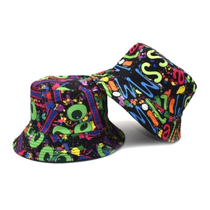 Reversible Bucket Hat Cotton Polyester Printed Sun Protection Graffiti Streetwear Outdoor Sun Hat Unisex