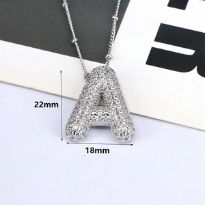 Silver letter A pendant necklace with sparkling cubic zirconia stones 22mm x 18mm