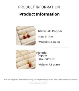 Detailed size chart for 18k gold plated red gourd earrings and necklace set