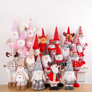 Christmas Telescopic Dolls Plush Figurines With Adjustable Long Legs For Home Tabletop Decor Standing Reindeer Santa