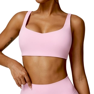Soutien-gorge de sport rose à maintien élevé pour le yoga avec de larges bretelles