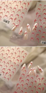 Détails d'autocollants pour ongles nœuds rouges TS-4276 avec texture 3D et échantillon