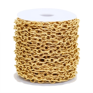 Detailed view of vacuum plated gold oval cross chain for DIY jewelry making on a spool