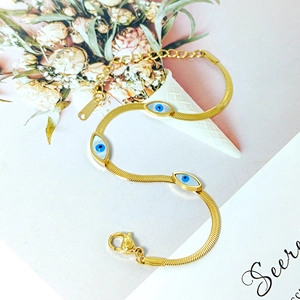 Evil Eye Stainless Steel Bracelet For Women Gold Plated Flat Snake Bone Chain Adjustable Boho Fashion Jewelry Gift