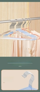 Detail of durable non-slip stainless steel hangers in cream, blue, and pink finishes