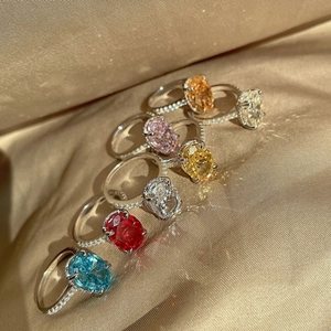 Luxurious S925 silver rings with oval colorful zircon and micro-pave diamond bands