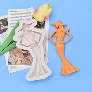 Elegant lady with wide-brimmed hat silicone mold for DIY fondant and clay art crafts